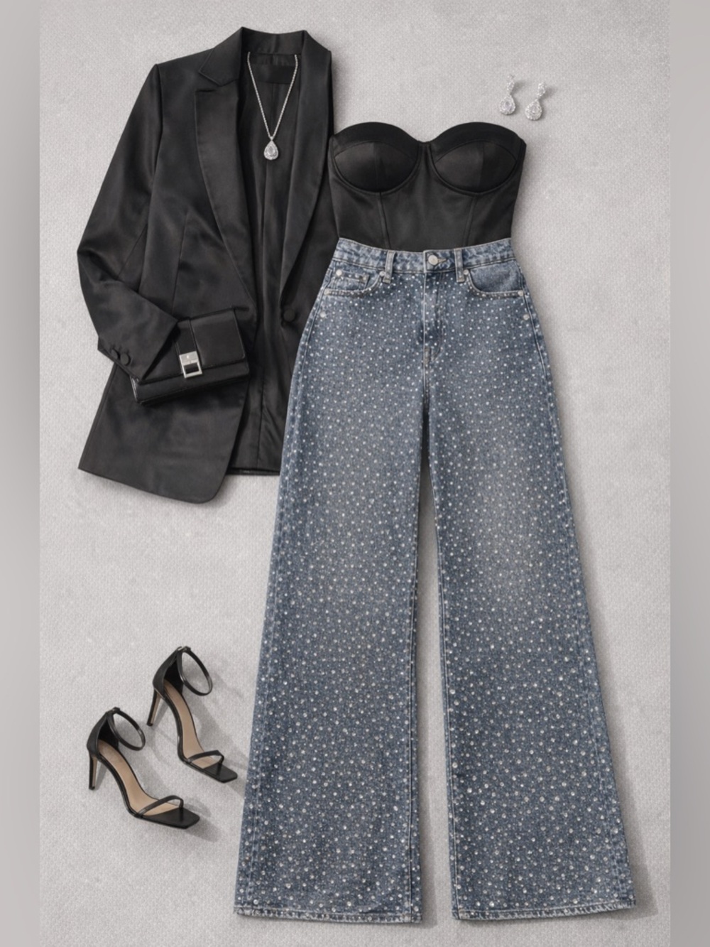 Good American Light Blue Embellished Denim Jeans